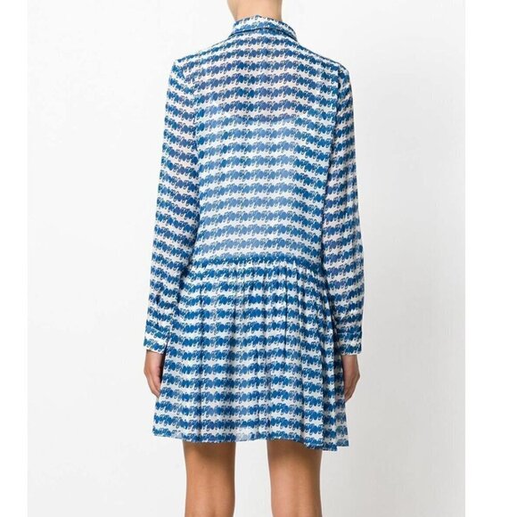 Opening Ceremony Silk Dress Blue Stripe Pleated Drop Waist Long Sleeve 8 - Picture 4 of 11